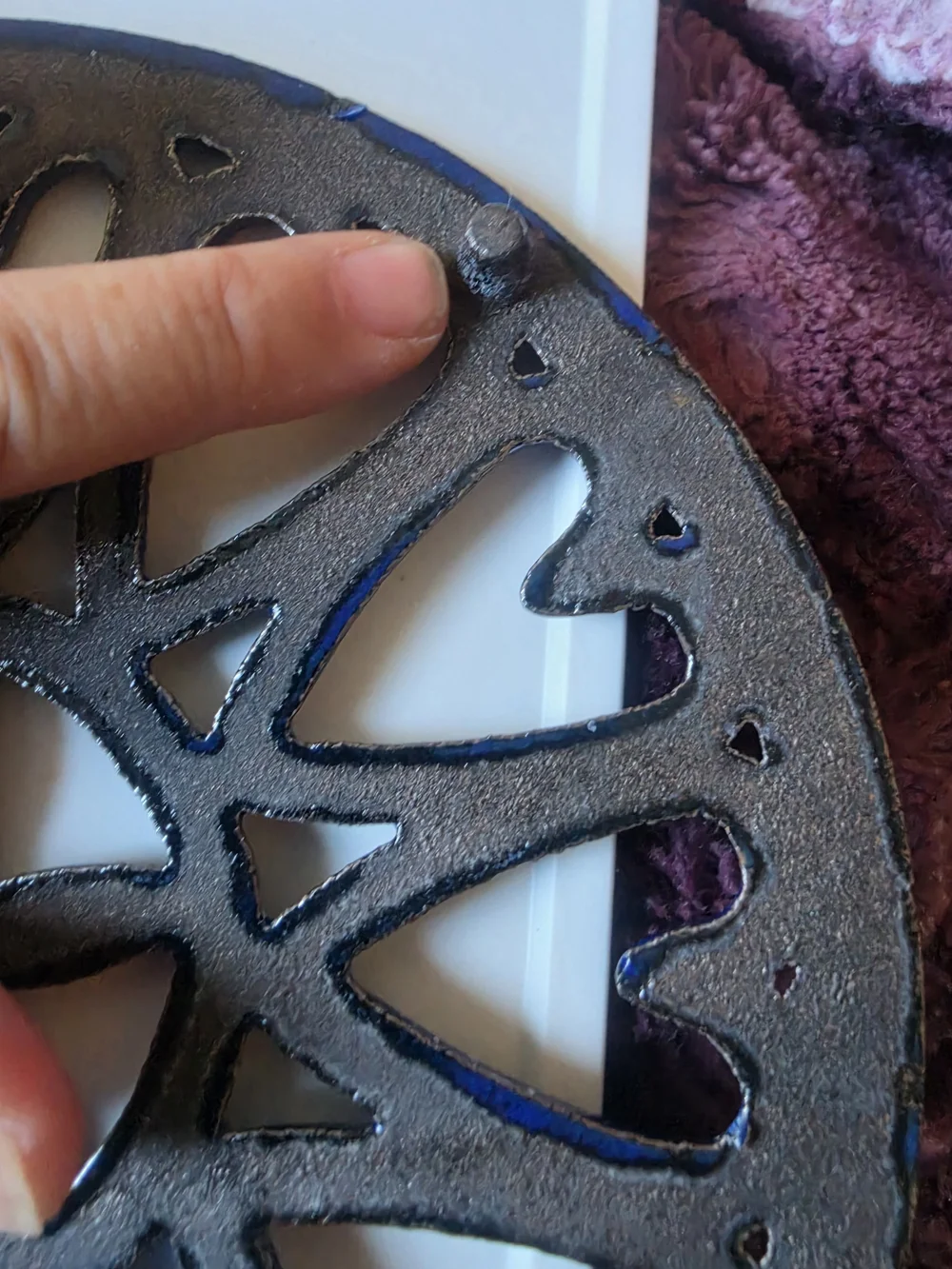 Blue and White Cast Iron Trivet